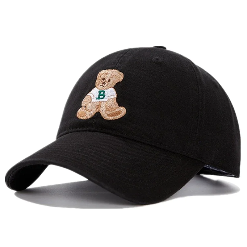 New Style Unisex Cotton Baseball Cap with Lovely Bear Embroidery Outdoor Sports Dad Hat Adjustable for Men And Women