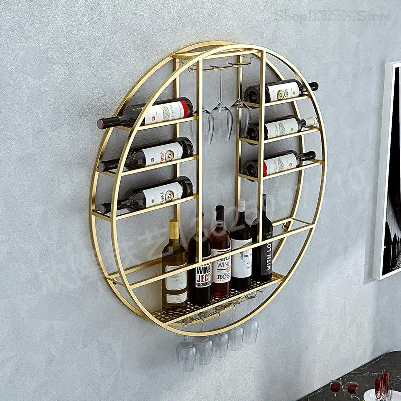 European Wall-mounted Wine Rack, Simple Modern Red Wine Rack, Iron Glass Cabinet, Restaurant Living Room Wall
