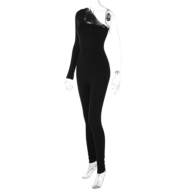 um ombro bodycon magro uma peça playsuit treino macacão streetwear