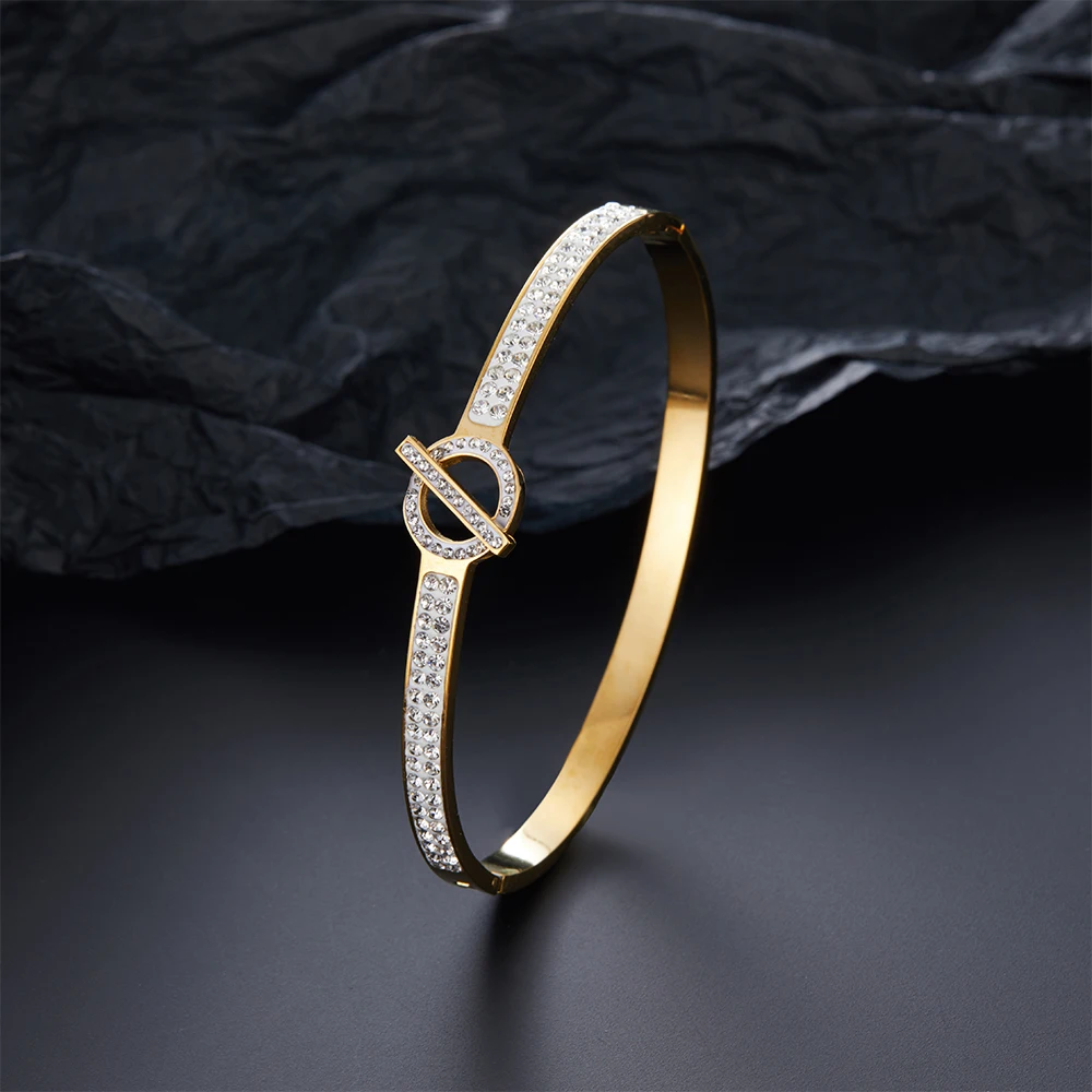 

New Fashion Round Stainless Steel Bracelet, Crystal Zircon Bracelet for Exquisite Women Creative Design Jewelry Holiday Gift