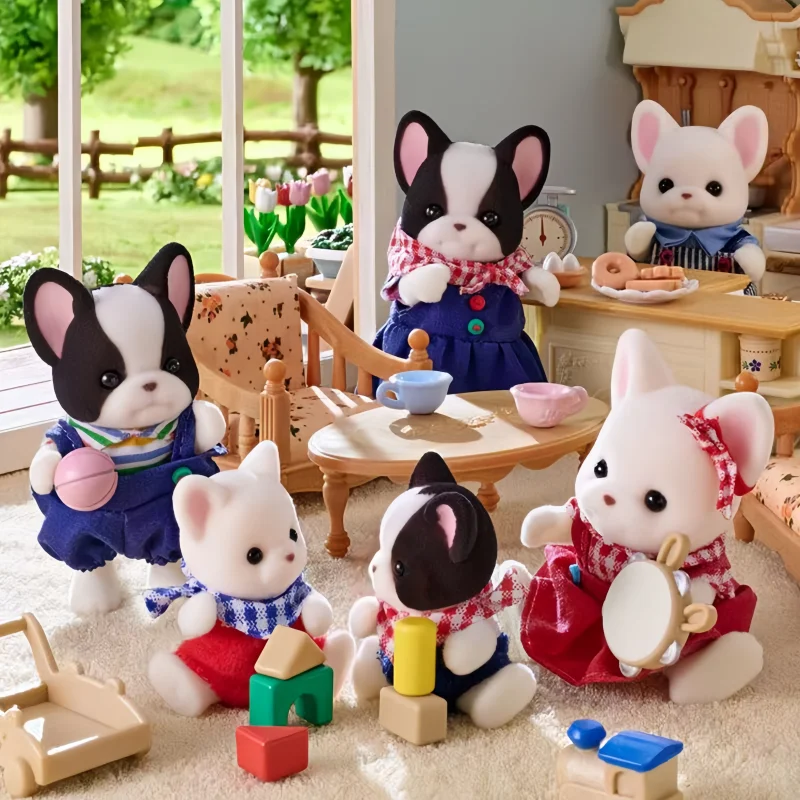 In Stock Sylvanian Families Anime Bulldog Family Shiba Dog Playing House Game Family Desktop Decoration Doll Birthday Xmas Gift 3
