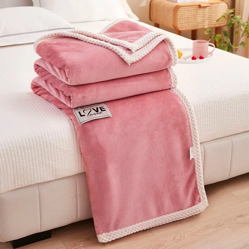 Pink Flannel Fleece Blanket Adult Children Soft Warm Throw Bed Covers Simple Solid Color Sofa Breathable Bedspreads 1