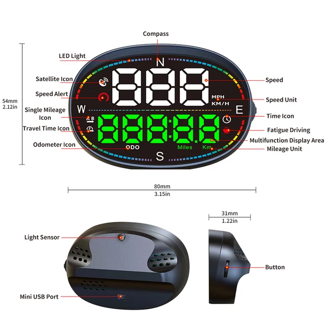 KWHUD HUD Head-up Display GPS Digital Speedometer for Car Motorcycle Gauge Odometer Clock Speed Alarm Auto Car Electronic Device - Image 2
