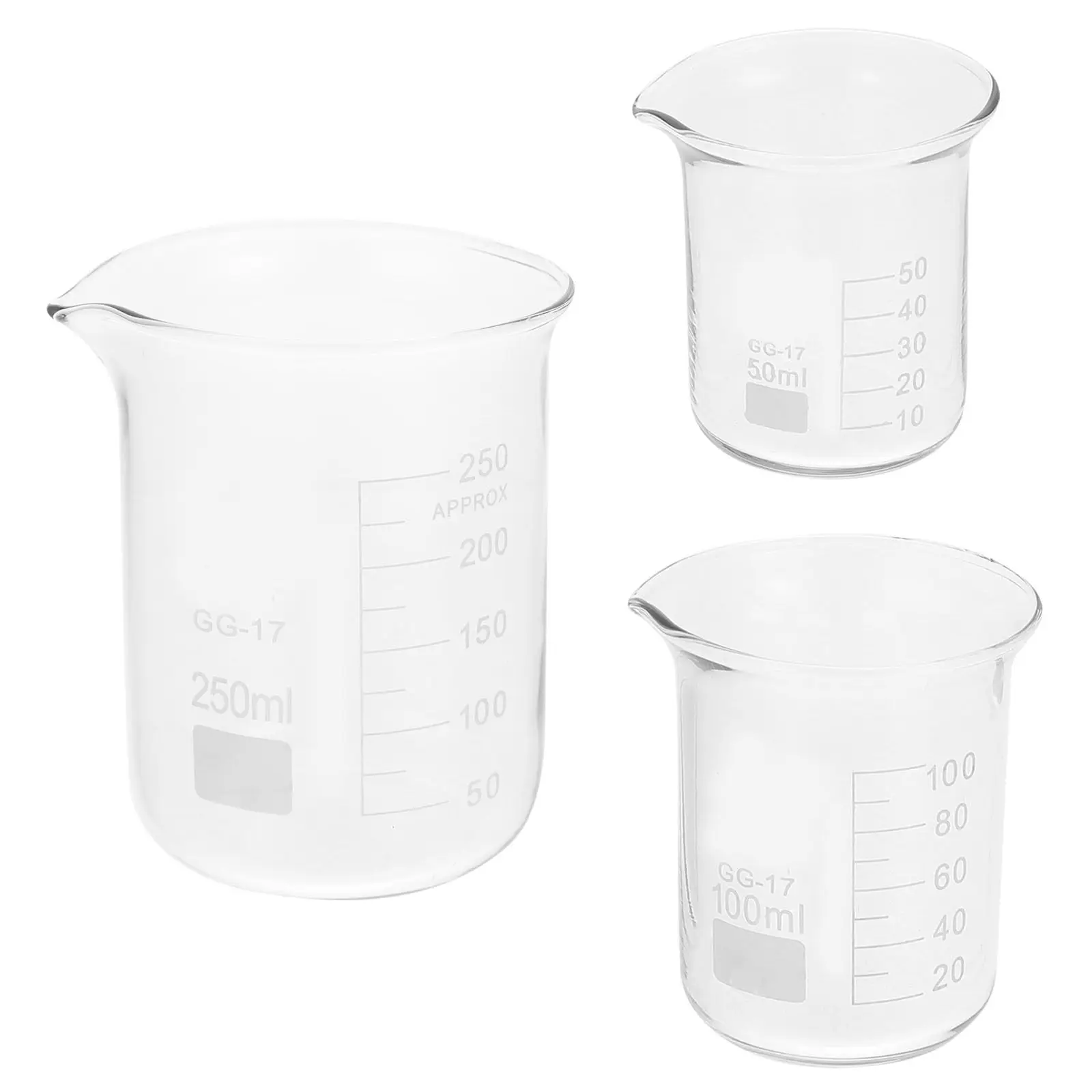 실험실 실험을 위한 스파우트 그라데이션 스케일이 있는 3Pcs 고급 유리 측정 비커 화학 교육 과학 연구
