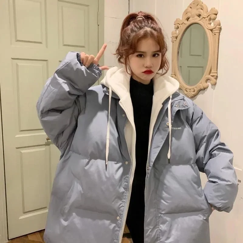 2023 Winter New 300 Pounds Fat mm Fake Two Korean Version of Student Bread Clothes Thickened Cotton-Padded Female Coat Tide ins