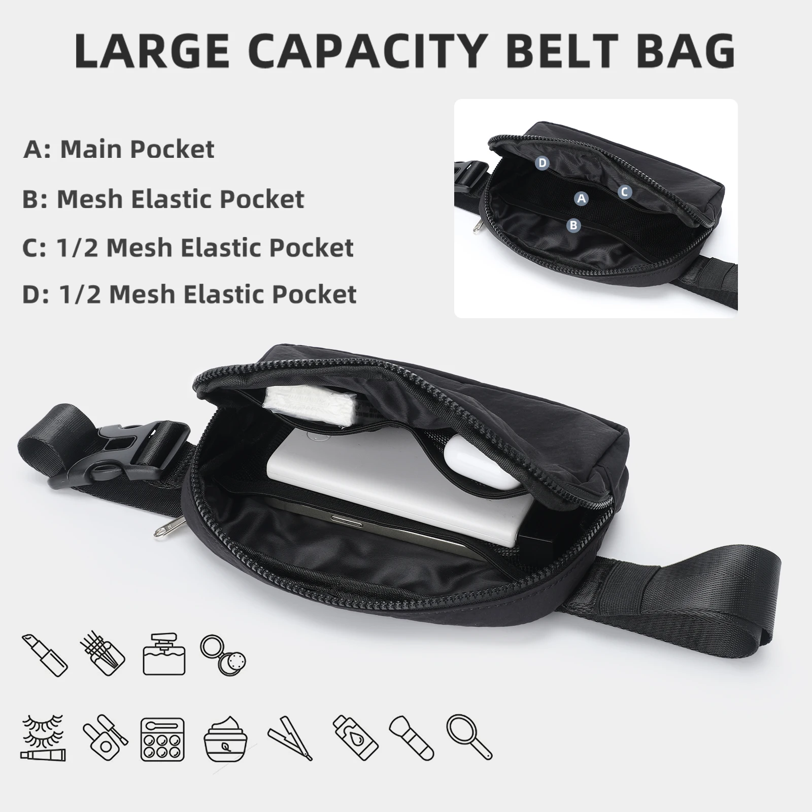 Belt Bag Fanny Pack Chest Bag Crossbody Bag 40 Inch Adjustable Strap, Belt Bag for Women Men, Waterproof Waist Bag for Running
