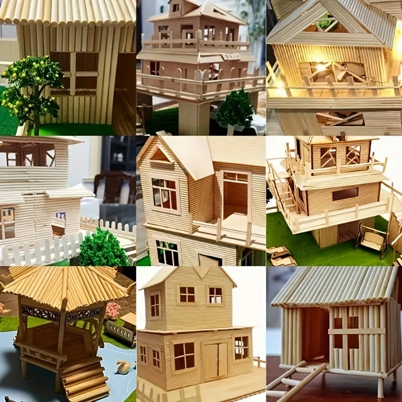Wood Crafts 100Pcs Round Wooden Stick DIY Handmade Building Model Material Solid Wood Stick Small Easter Gift