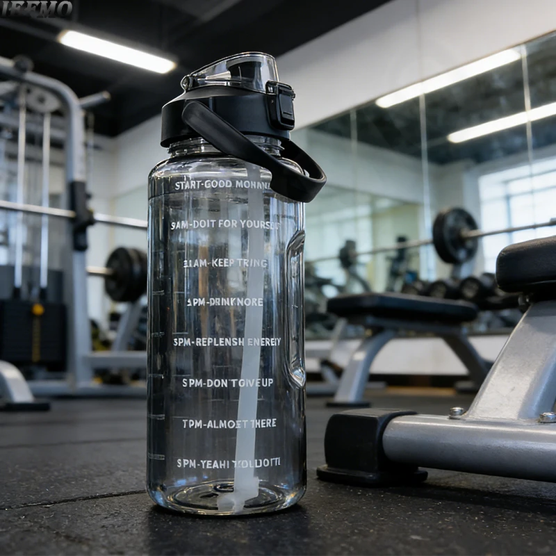 Large Tritan Water Bottle with Time Marker - BPA-Free, Leakproof Design for Gym and Outdoor Activities