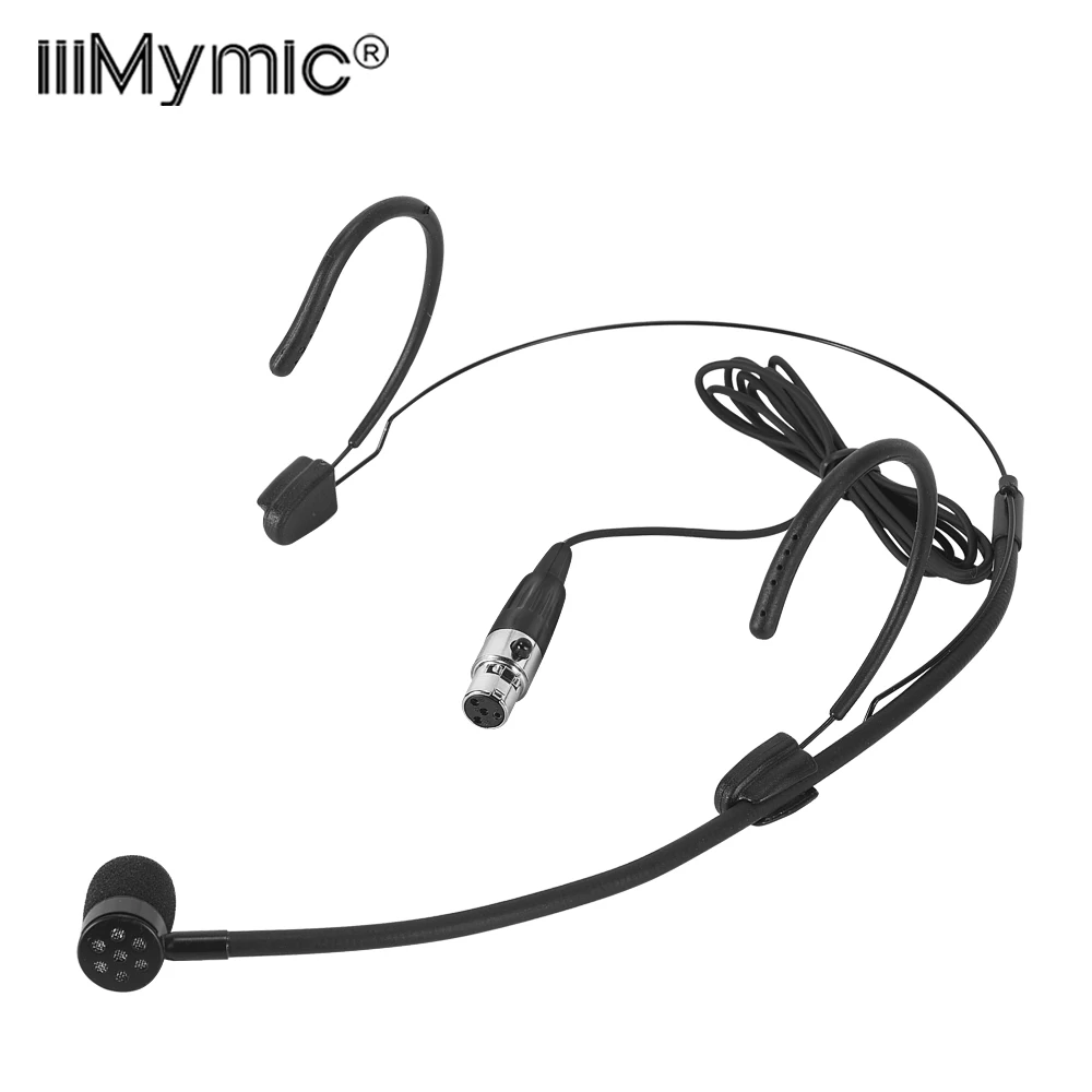 Iiimymic-uni-direcional Preto Fone de Ouvido Microfone Pinos Xlr Ta4f Cantando Headworn Mic para Shure Sistema Bodypack sem Fio
