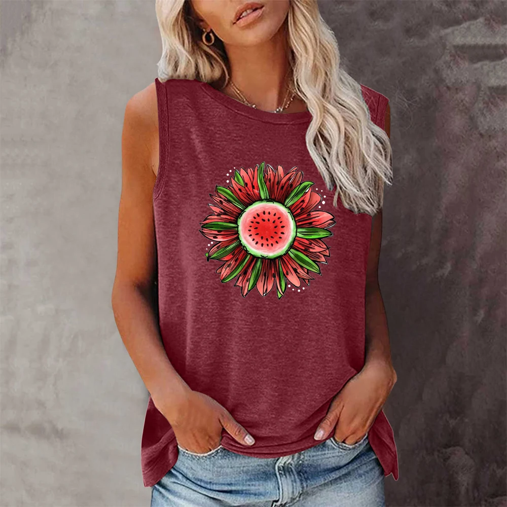 

Seeyoushy Funny Watermelon Sunflower Print Women T Shirt 2022 Summer Holiday Sleeveless Tee Shirt Casual 90's Girl Top Camisetas