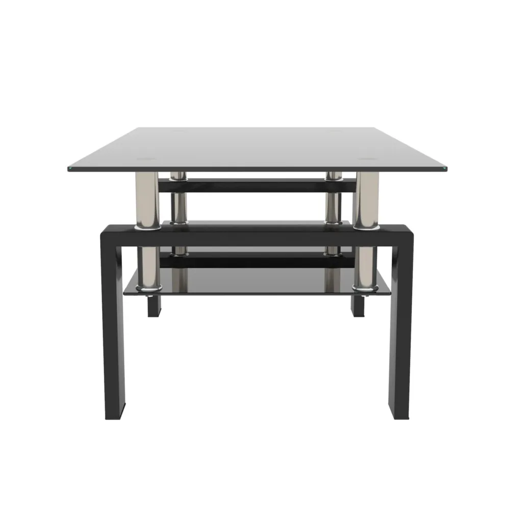 Coffee Table, Glass Coffee Tables with Storage Shelf, Black 3