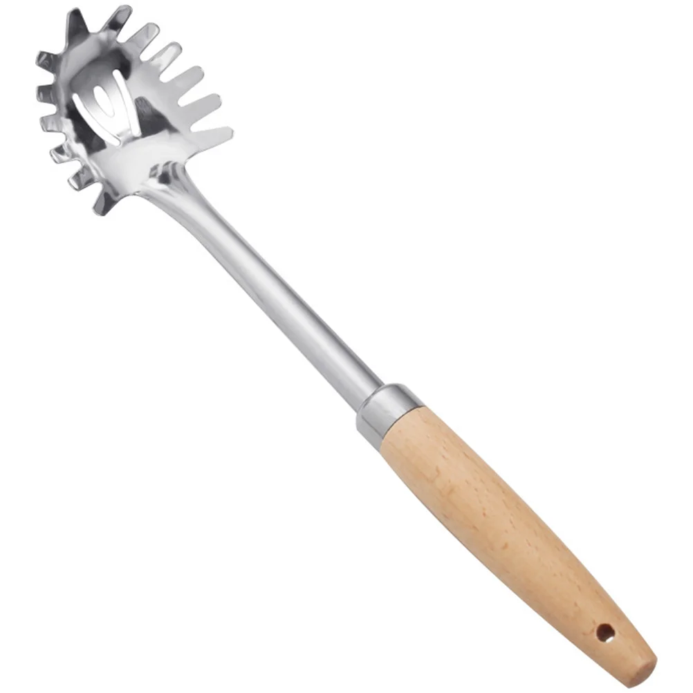 

Hemoton Serving Spoons Stainless Steel Spaghetti Spoon Stainless Steel Spaghetti Server Pasta Fork Wood Handle Noddle Fork Ladle