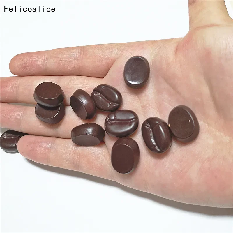 

100pcs Simulation Miniature Coffee Cocoa Beans Flatback Resin Simulation Coffee Beans DIY Restaurant Kitchen Decoration 15mm