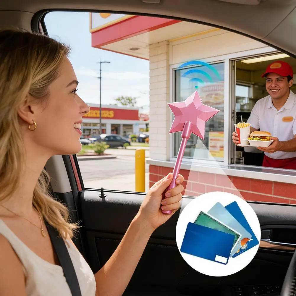 애니메이션에서 영감을 받은 스타 완드 탭 투 페이 카드 홀더 3D 프린팅 휴대용 신용 카드 슬리브 마법 결제 완드 장식 장난감