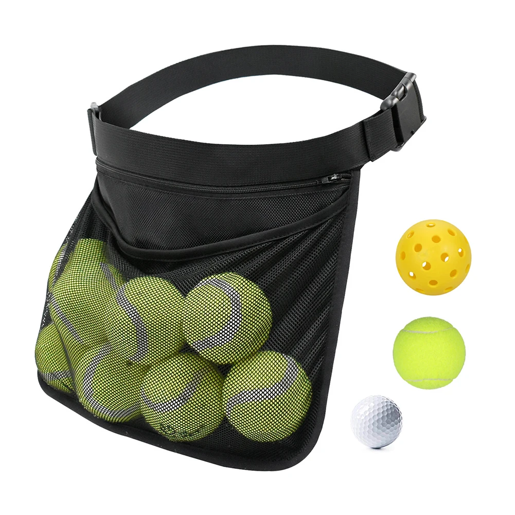 Mesh Tennis Ball Holder with Zipper Pocket Pickleball Band Wasit Pouch Storage Bag for Pickleball Accessory for Women/Men/Teens