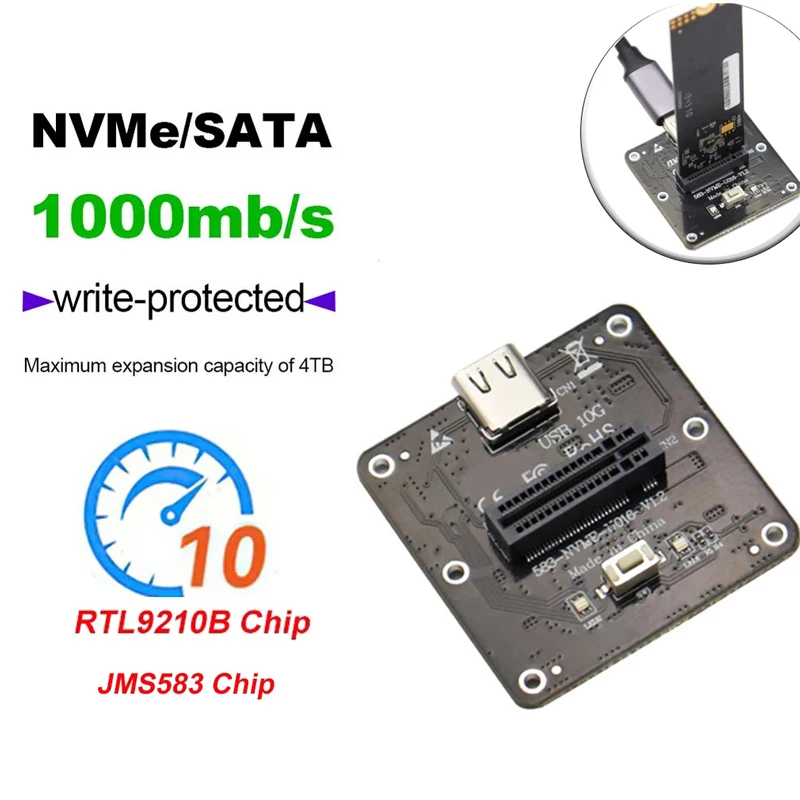 External SSD Hard Disk NVME Enclosure 10G Online Reading Writing Speed SSD Case For M.2 NVME SATA Docking Station Test Board