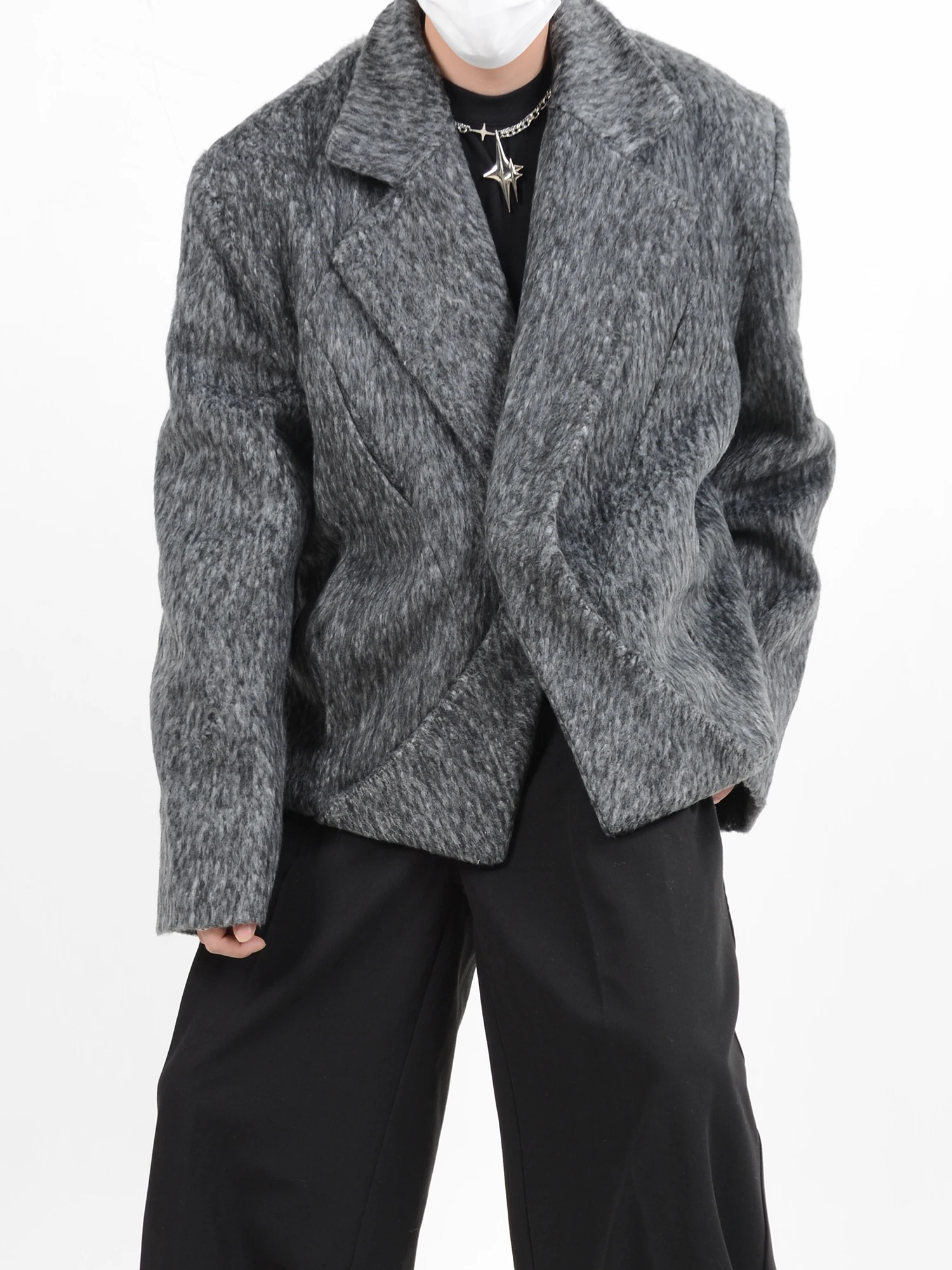 

Silhouette Woolen Coat men's Winter Padded shoulder-padded Woolen Suit