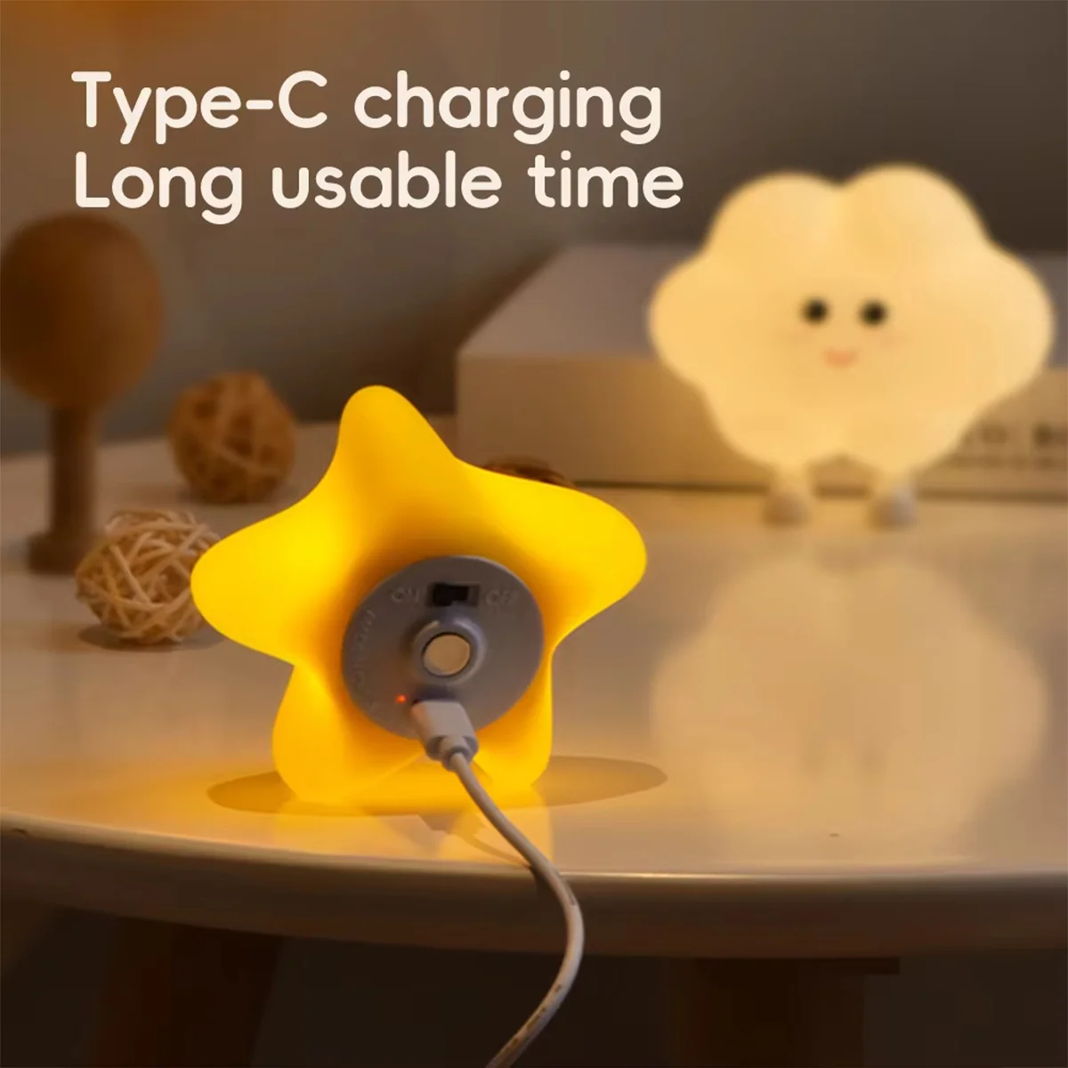 Silicone Led Night Light Wall Lamp Dimmable Bedside USB Rechargeable Baby Kids Lights Moon Star Cloud Touch Control Lamp Bedroom