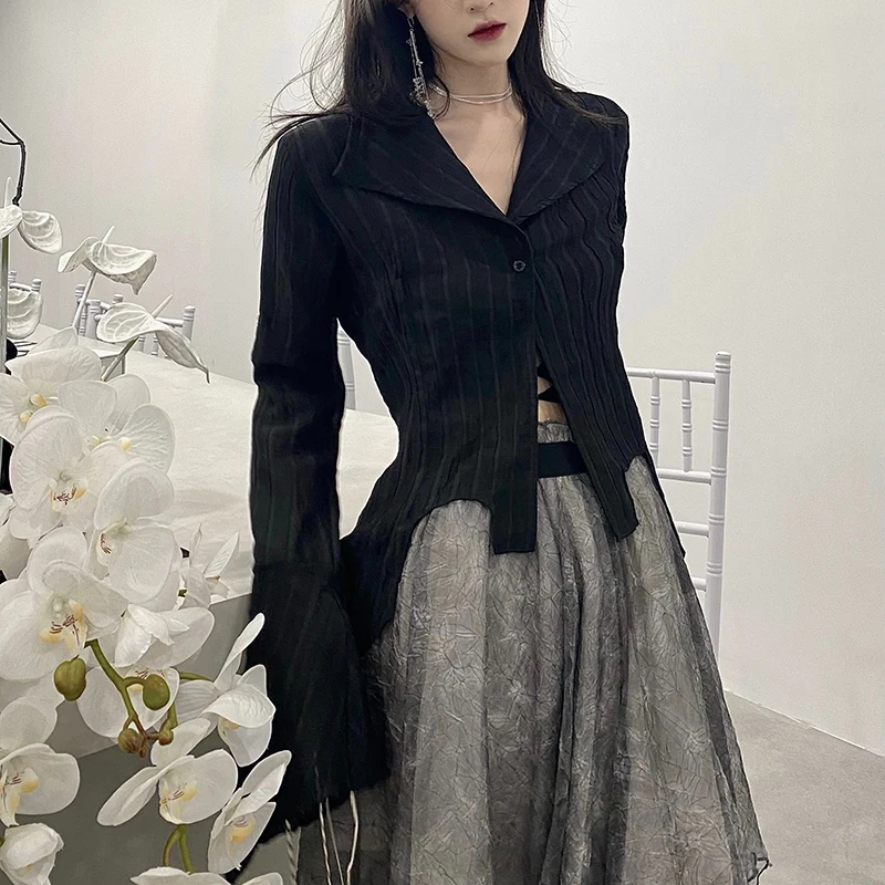 Harajuku Dark Academic Shirt Women Streetwear Vintage Y2K Blouse Sexy Gothic Long Sleeve Irregular Female Spring New Tops
