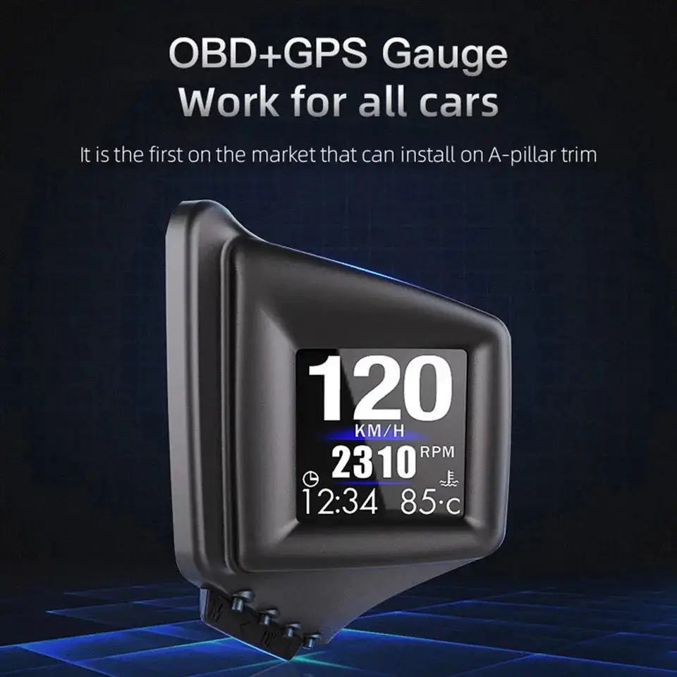 Nova Multi-função Hud Gadget Obd2 Mais Gps On-board Computador Um-pilar Guarnição Instalar Rpm Turbo Pressão de Óleo Temperatura da Água Gps Velocímetro - Imagem 6