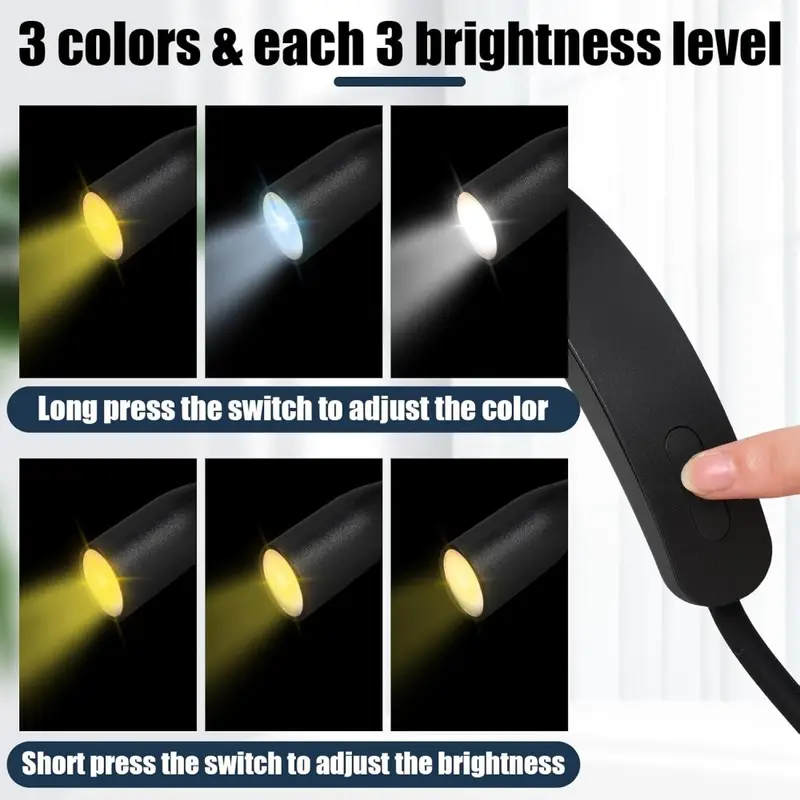 Rechargeable LED Neck Reading Lights Neck Light for Reading Lamp 3 Colors 9 Brightness Flexible Arm Neck Light Read Book Light - Image 2