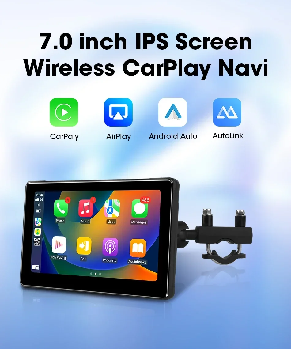 Srnubi 7 Zoll Motorrad DVR Tragbare Drahtlose CarPlay Android Auto AI Stimme Dual Bluetooth IP67 Wasserdicht bildschirm GPS Navigation – Detail 3
