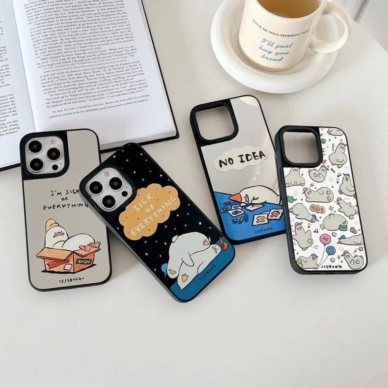 

Tired Duck Mirror Surface MagSafe Phone Case Cover for iPhone 11 12 13 14 15 Pro Max Case for iPhone 15 Pro Max