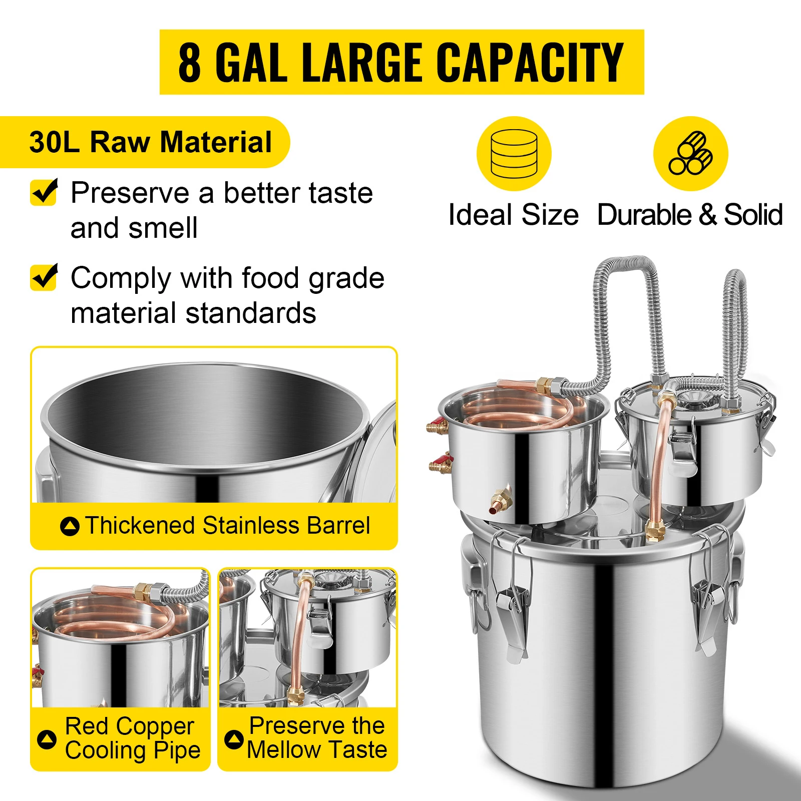 Alcohol Distiller 8/13.2 Gal Stainless Steel Still DIY Moonshine Apparatus Whisky Beer Brandy Home Appliance