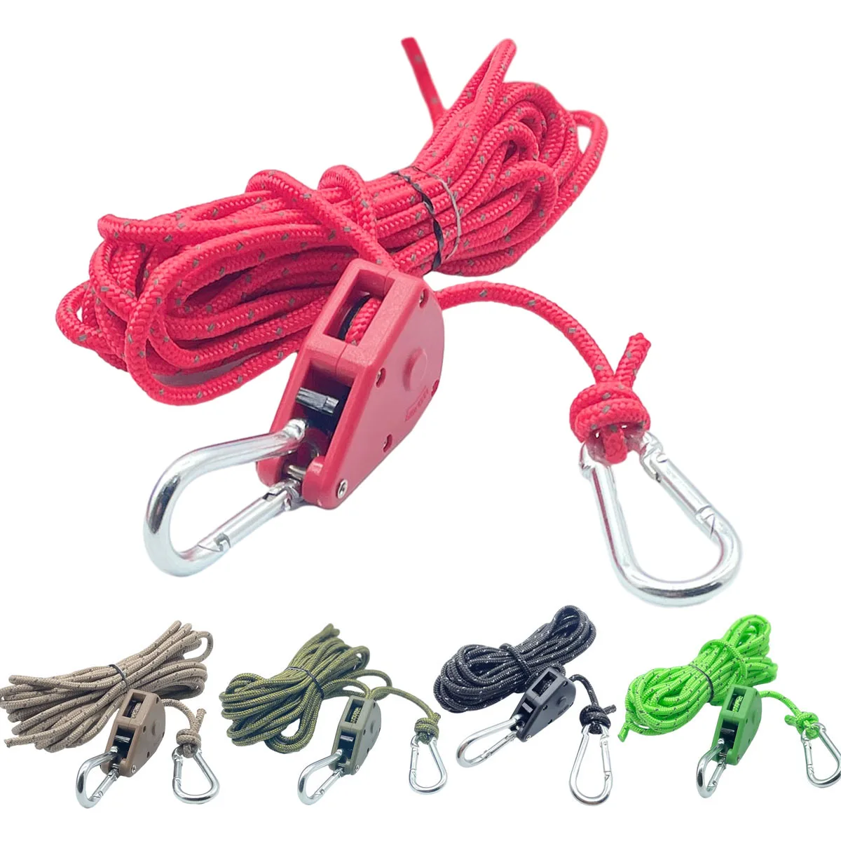 Description Picture 3 of item6 Colors 5m Reflective Camping Tent Wind Rope Tie Down Tightener Fastening Pulley Ratchet Awning Rope Buckle Rope Tent Accessory