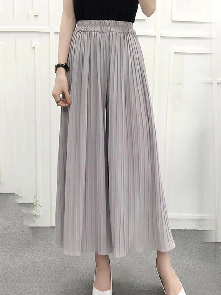 

Pleated Wide Leg Pants for Women Casual Solid Color Summer New High Waist Loose Trousers Elastic High Waist Joggers Casual Soft
