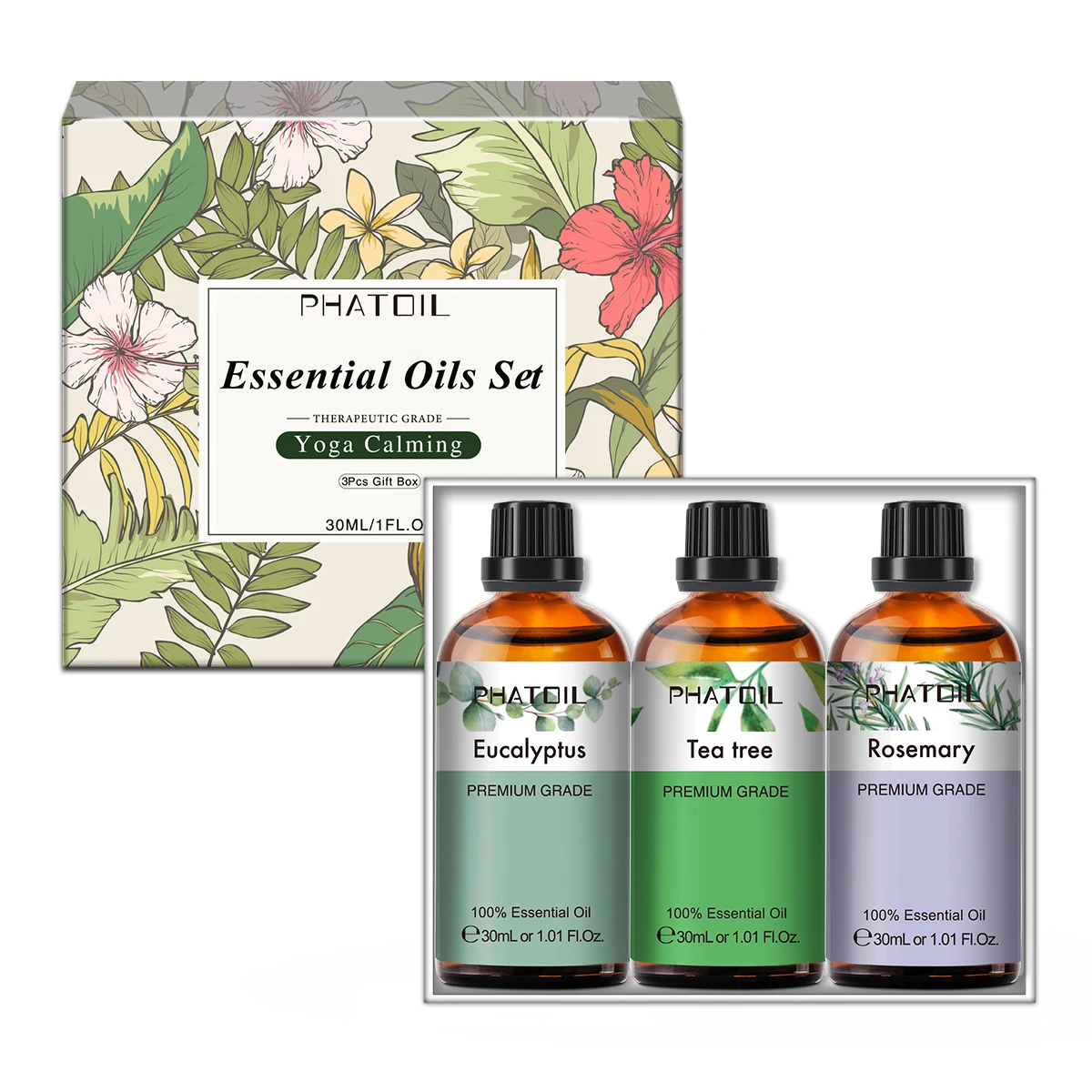 Juego de 3 piezas de aceites esenciales naturales, caja de regalo de plantas puras, menta, limón, lavanda, Sándalo, incienso, romero y eucalipto, 30ML