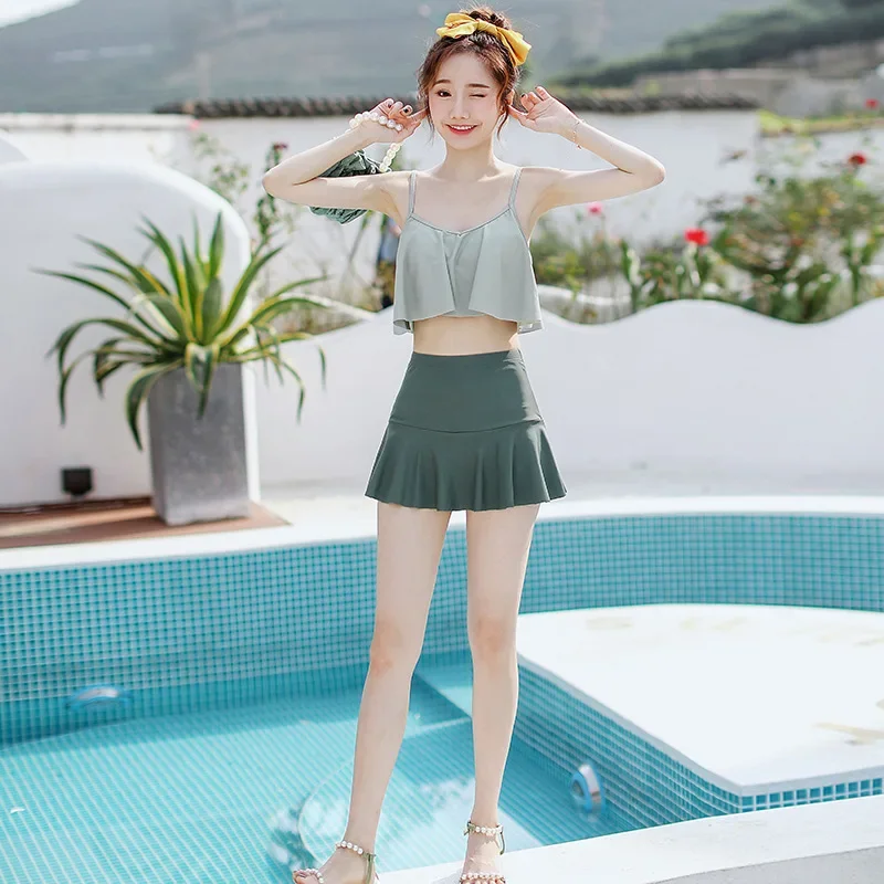 

Women Ruffles Stylish Leisure Cozy Swimwear Bikini Set Beach Summer 2 Pieces Sexy High Waist Korean Style Classic Slim Colleges