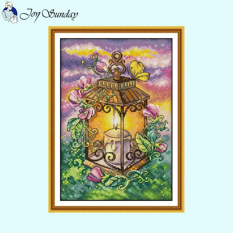 Four Seasons Lift Lamp Series Cross Stitch Kit 14CT Count 16CT 11CT Printed Canvas Embroidery Set DIY Living Room Decor Painting