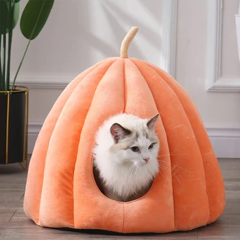 warm cat cave bed pumpkin hooded dog bed kennel warming cuddler sleeping house cushion for small.jpg