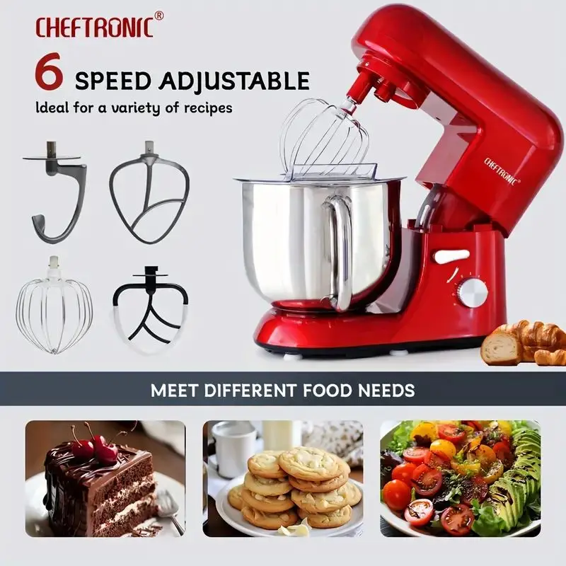 Cheftronic 6 Speed Stand Mixer with 7 Quart Stainless Steel Mixing Bowl,Dough hook, Egg whisk, Kitchen mixer with US Plug 5