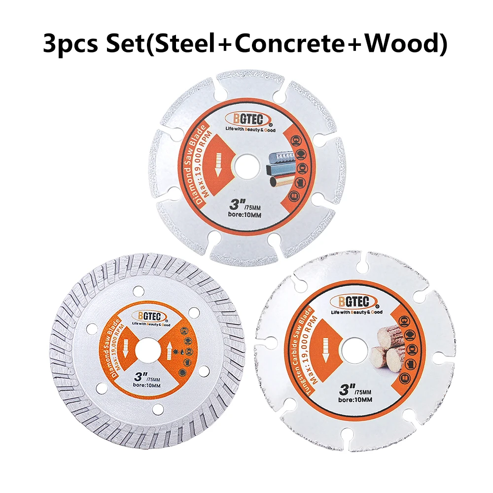 Disco de corte BGTEC de 3 pulgadas y 75 mm para madera, acero, hormigón, granito, baldosas de vidrio, miniamoladora angular, herramienta manual, placa de corte, hoja de sierra de diamante