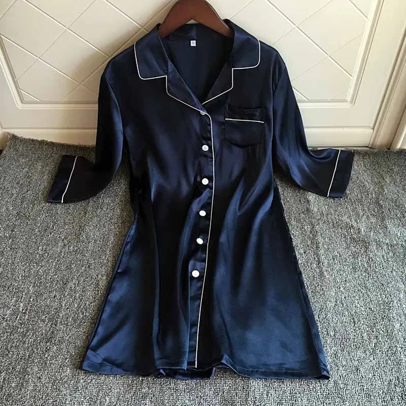 

Пижама женская атласная на пуговицах, рубашка с лацканами, пикантная ночная рубашка, домашняя одежда, белье для отдыха, лето-весна