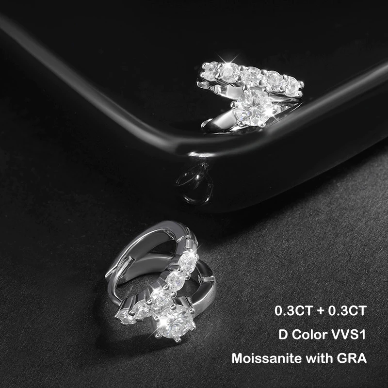 Moissanite Hoop Earrings For Women S925 Sterling Silver Plated 18K White Gold Diamond Earring 0.3CT 4mm Real D Color
