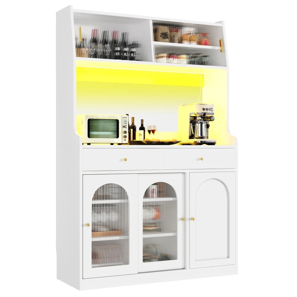 Multifunktionales modernes LED-Sideboard mit 2 Schubladen – variable helle Farben und verstellbaren Regalen, stilvoller Küchenschrank – Detail 7