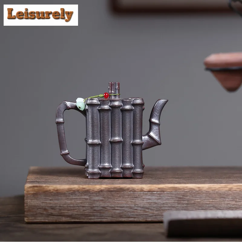 260ml Yixing Purple Clay Teapots Handmade Square Pot Raw Ore Antique Brass Mud Tea Soaking Kettle With Strainer Zisha Tea Set