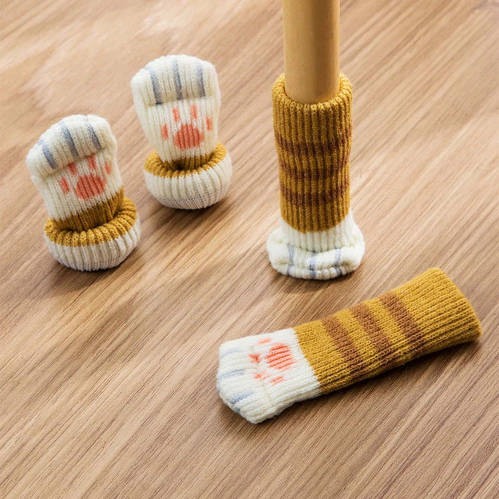 4/16 Pieces Furniture Table Foot Cover Mute Non-slip Mat Table and Chair Foot Pad Foot Cover Cat Claw Knitted Socks