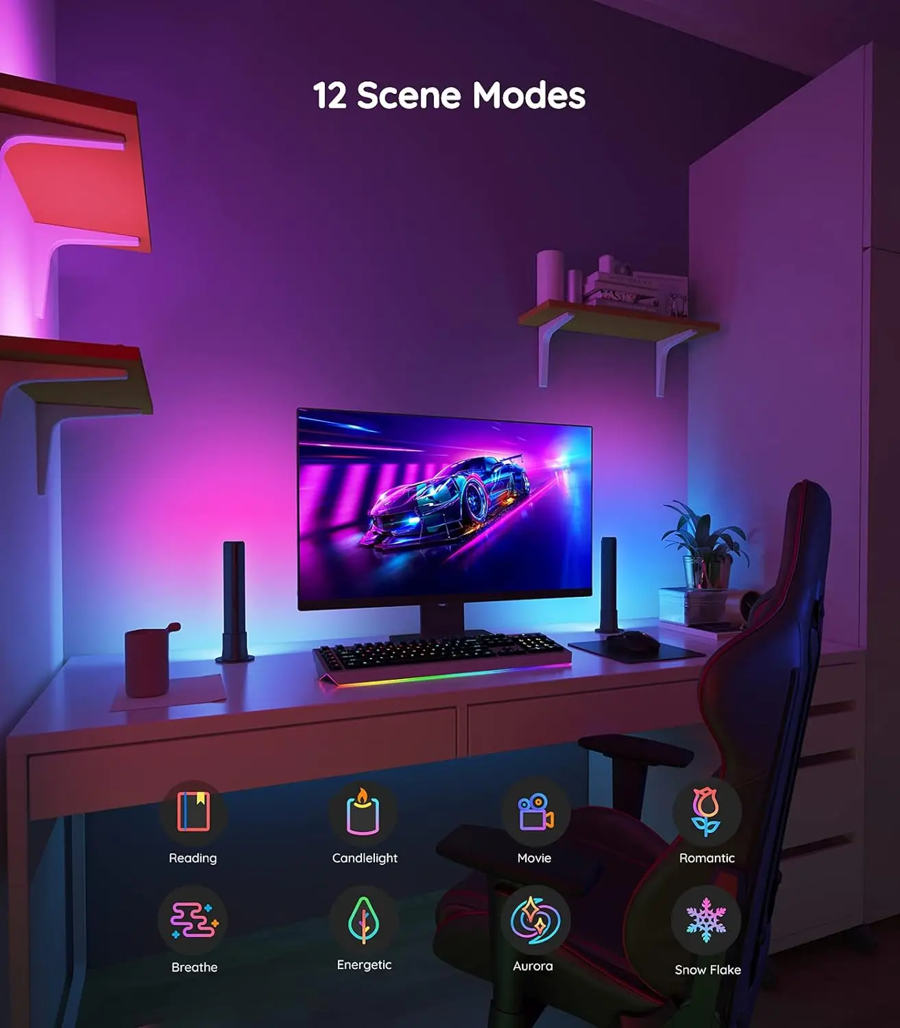 Barre Lumineuse RGB 32 LED Avec Micro - Réagit à La Musique, Commande Vocale | USB Ou Batterie, Pour TV, Chambre, Voiture