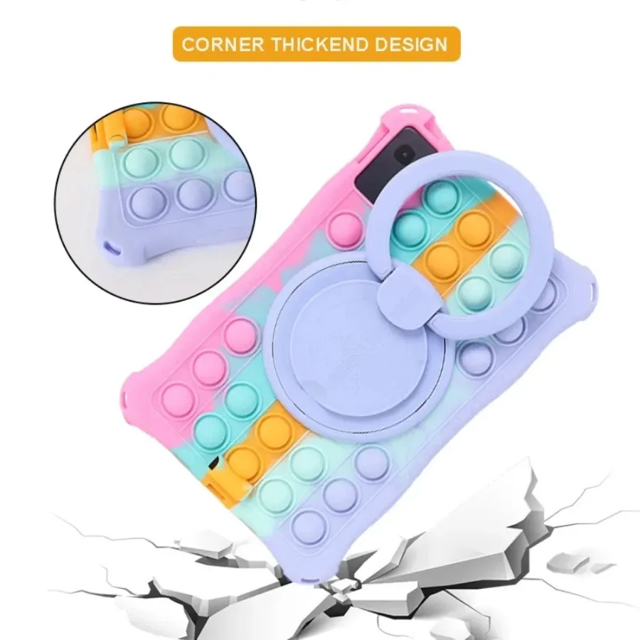 Bubble Silicone Kids Tablet Case with Stand, Strap, and Pen Holder - Durable Protective Cover