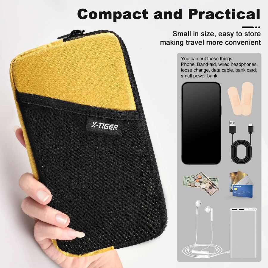 X-TIGER Lightweight Travel Organizer: Portable Document & Passport Holder with Zipper