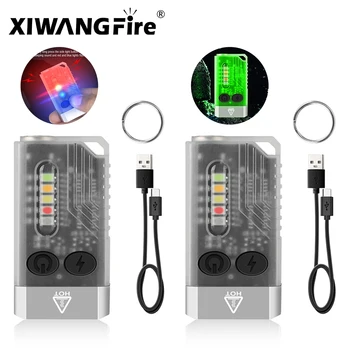 미니 LED 손전등 형광 키체인 조명, 휴대용 슈퍼 브라이트 토치 TYPE-C, USB 충전 비상 작업 조명, V3 V10