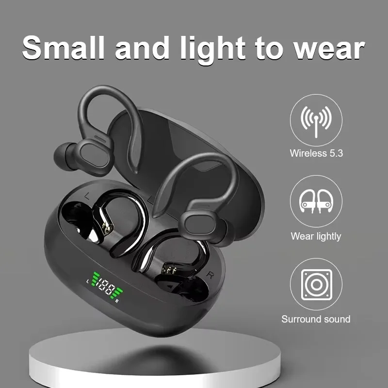 Auricolari wireless Sport 5.3 Cuffie con microfono con cancellazione del rumore 75H HiFi Stereo Over Ear Bud Display a LED USB-C IPX6 - immagine 4