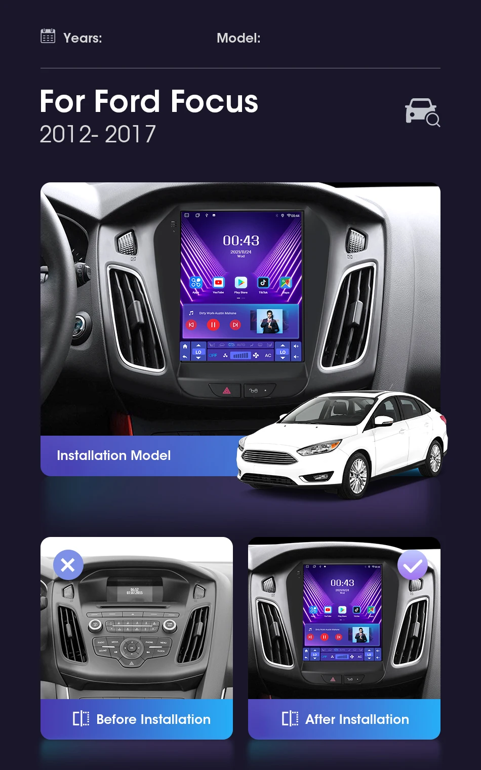 Carplay-Bildschirm Android Auto für Ford Focus 3 Mk 3 2011-2019 Autoradio UIS7865 Multimedia-Player Stereo 4G+WIFI Haupteinheit FM AM – Detail 5