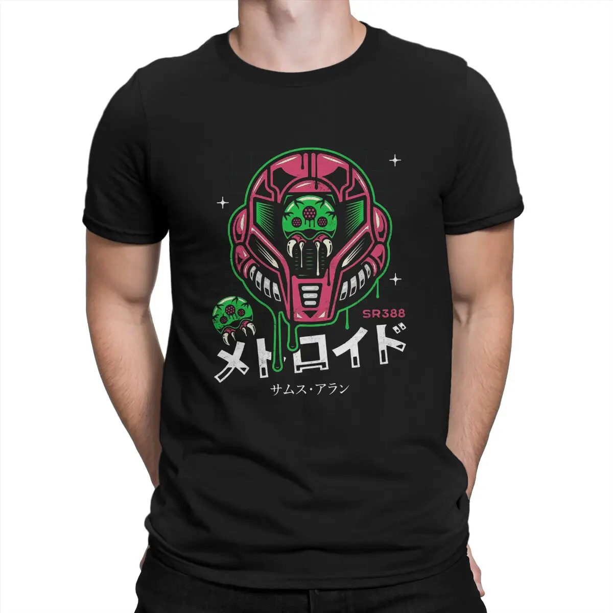 

Metroid Game LARVA HELMET Tshirt Graphic Men Tops Vintage Punk Summer Short Sleeve Harajuku T Shirt