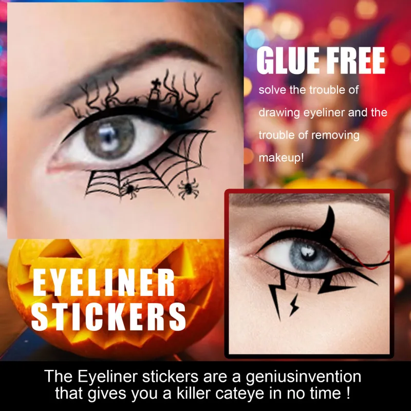 Halloween Eye Stickers Temporary Tattoos Sticker Women Halloween Party Eye Makeup Stickers Face Waterproof Fake Tatto Art