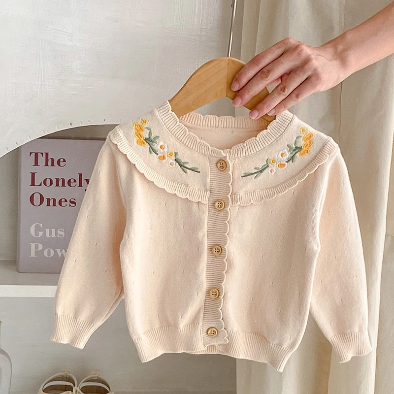 

Children Clothes Flower Embroidery Long Sleeve Cardigan Coat Toddler Baby Girls Cardigan Sweater Coat Autumn Spring Cardigan